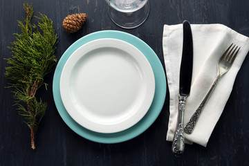Fototapeta na wymiar Dish set served on table for Christmas dinner