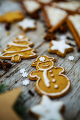 Christmas tree - homemade gingerbread cookies, spices and Christmas decorations
