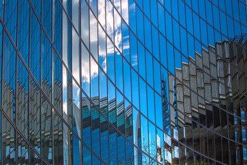 LONDON UK - SEPTEMBER 19, 2015 - Modern English architecture, Glass building texture and reflections. City of London 