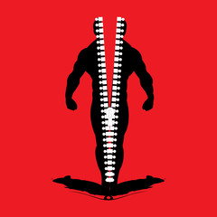 Silhouette of body builder open with zip and mice instead shadow