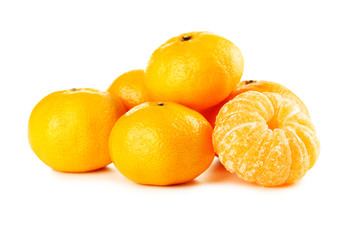 Ripe mandarins isolated on a white