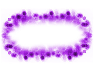 Christmas violet background frame with bokeh lights on white