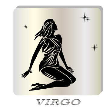 black silhouette of  virgo are on  pearl background.