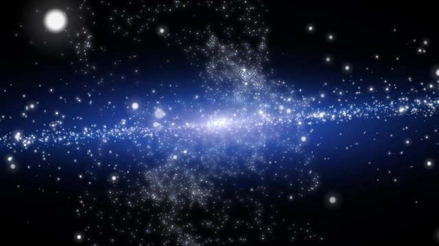 Cosmic background with a galaxy in motion.