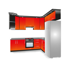 black kitchen furniture with facades of red