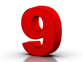 Red number 9 on white reflective background