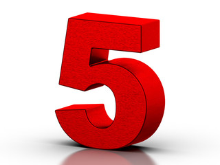 Red number 5 on white reflective background