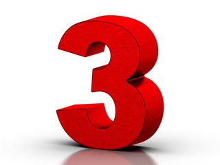Red number 3 on white reflective background