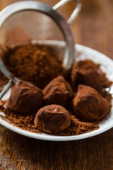 Truffles on white plate