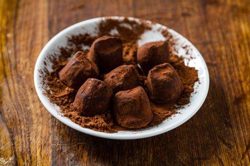 Truffles on white plate
