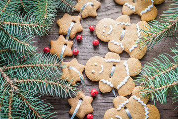 Gingerbread garland with Christmas tree branch