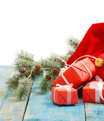 Christmas decoration hanging over wooden background