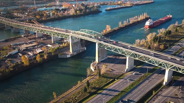 Aerial Footage of Montreal Jacques-Cartier Bridge