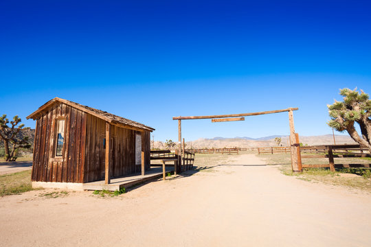 Corral for horses in the western pioneer town