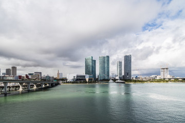 Fototapeta na wymiar Miami Skyline/Aerial view of South Miami Beach and business and residential buildings