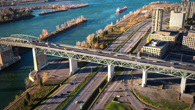 Aerial Footage of Montreal Jacques-Cartier Bridge