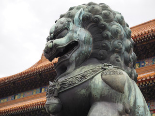 Chinese guardian lions in forbidden city