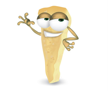 Cool, funny parmesan cartoon character with a big smile.