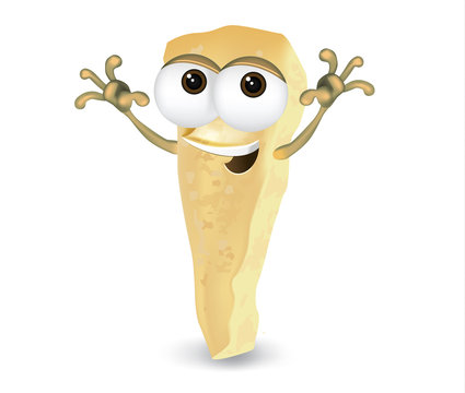 
Happy parmesan cartoon character, smiling and waving hands.
