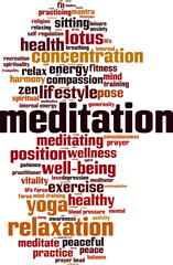 Meditation word cloud concept. Vector illustration