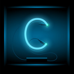 Realistic neon letter K vector illustration. Glowing font.