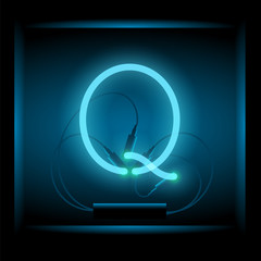 Realistic neon letter K vector illustration. Glowing font.