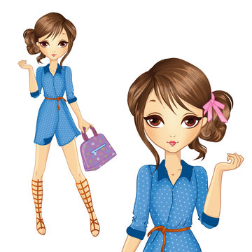 Girl In Jeens Dress With Bag