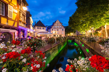 Colorful traditional french houses on the side of river Lauch in Petite Venise, Colmar, France