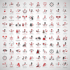 Snowman Icons And Christmas Elements Set - Vector Illustration