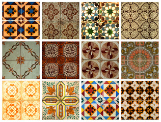 Collage of orange and brown pattern tiles in Portugal
