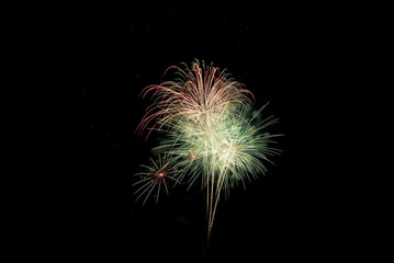Brightly colorful fireworks in the night sky