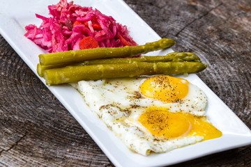 fried eggs and vegetables