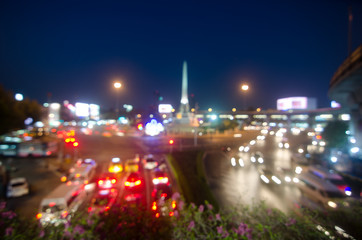 Monument at night and blur bokeh