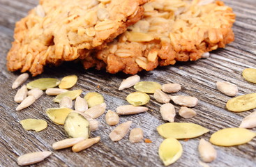 Oatmeal cookies on wooden background