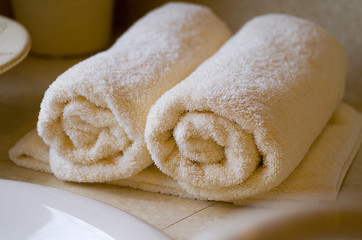 Rolled up bath towels