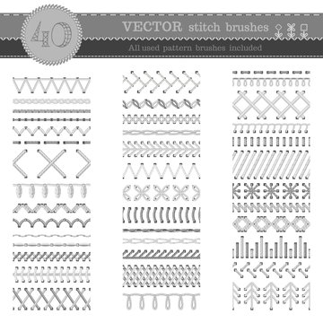 Vector set of white seamless stitch brushes.