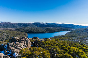 View from lookout at Mount Field National Park, Tasmania - obrazy, fototapety, plakaty