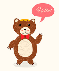 Cute cartoon bear with speech bubble. Suitable for cup and t-shirt printing, for notebook and sketchbook design. Vector illustration.