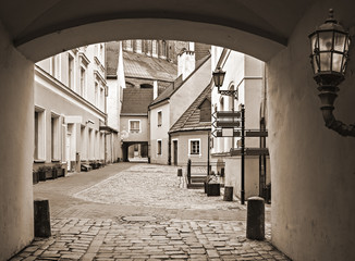 Convent yard in old Riga city. Image toned for inspiration of vintage style