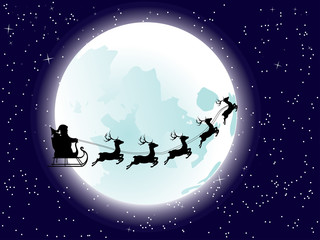 Obraz na płótnie Canvas Flying Santa and Full Moon