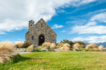 Fototapeta na wymiar Church of the Good Shepherd, Lake Tekapo, New Zealand is a popular wedding church
