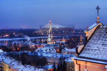 Obraz premium City of Warsaw Winter Evening Cityscape
