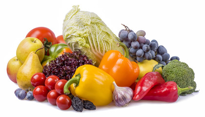  fruits and vegetables with plums isolated