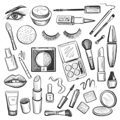 Hand drawn Beauty and makeup icons set