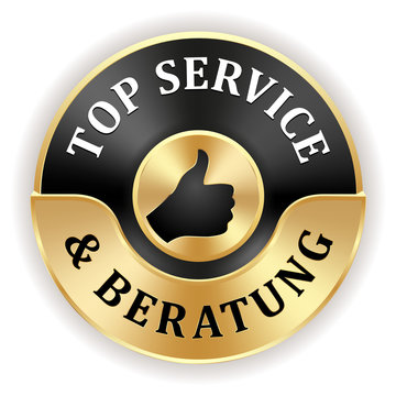 Goldener Top Service und Beratung Siegel mit schwarzem Rand