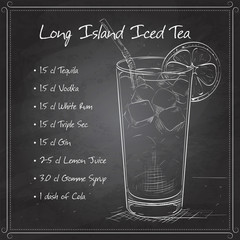 Cocktail Long Island Iced Tea on black board