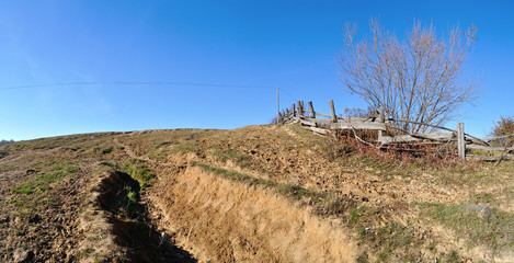 wooden fence outside the village panorama