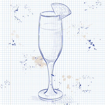 Cocktail alcohol Mimosa on a notebook page