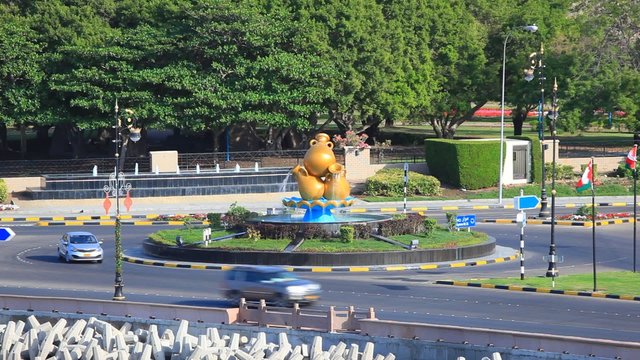 Riyam roundabout at the corniche in Muscat, Sultanate of Oman