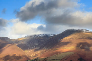 Naklejka na ściany i meble Skiddaw. The view to a snow capped Skiddaw in the English Lake District National Park. Skiddaw is the fourth highest mountain in England.